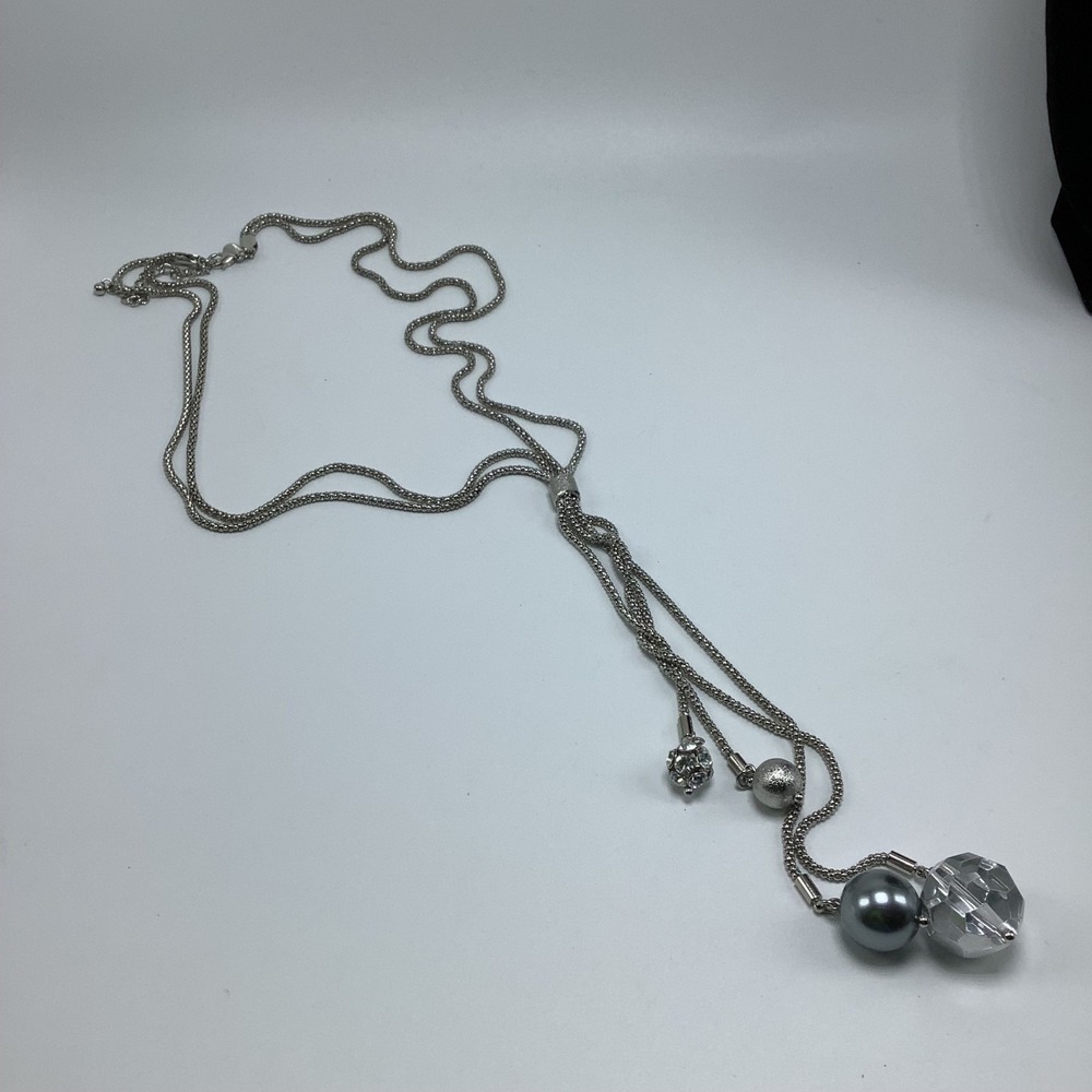 Lia Sophia‎ Celestial Silver Tone Adjustable Crystal Pearl Bead Tassel Necklace